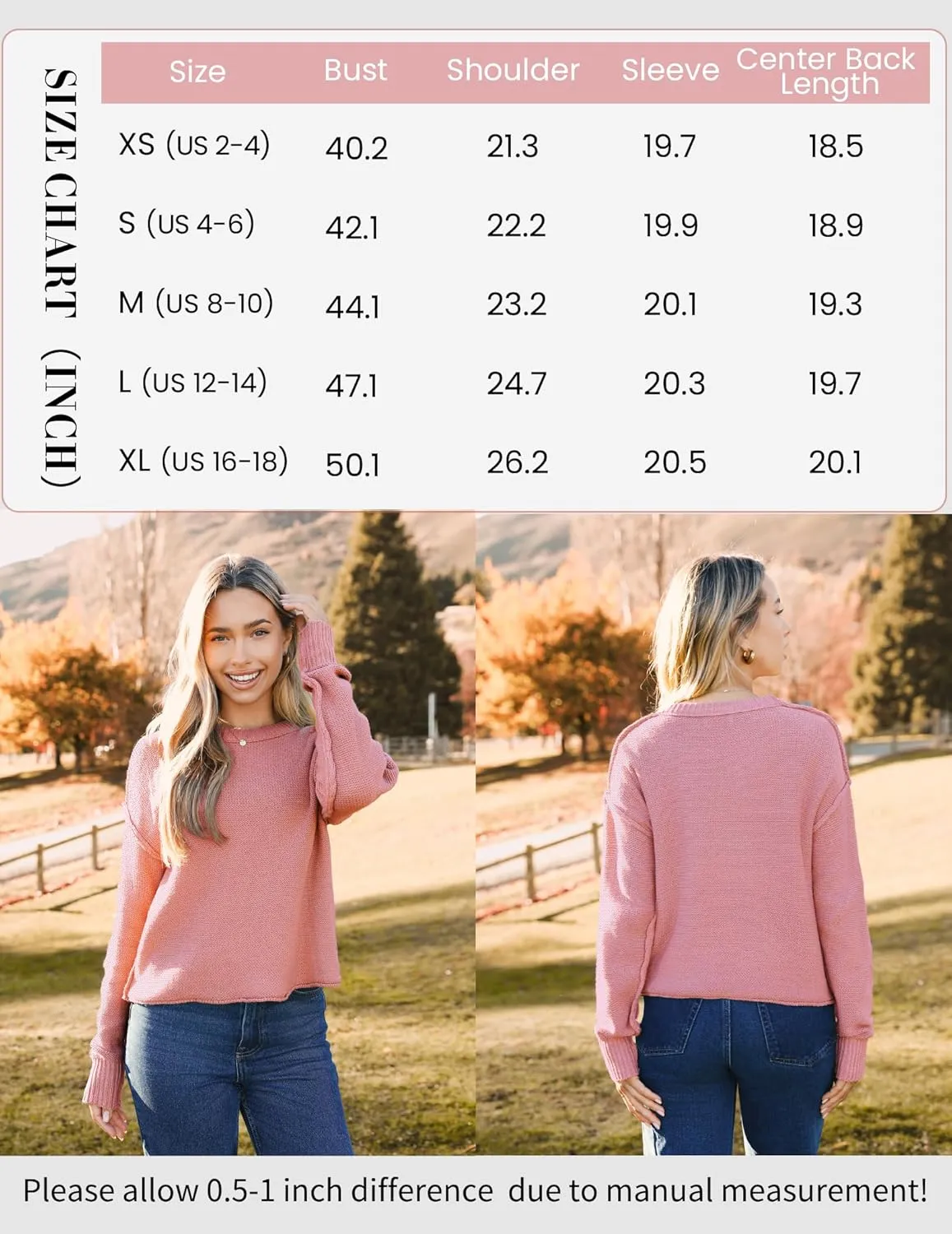 Zeagoo Women's Crew Neck Cropped Sweater Long Sleeve Knit Tops