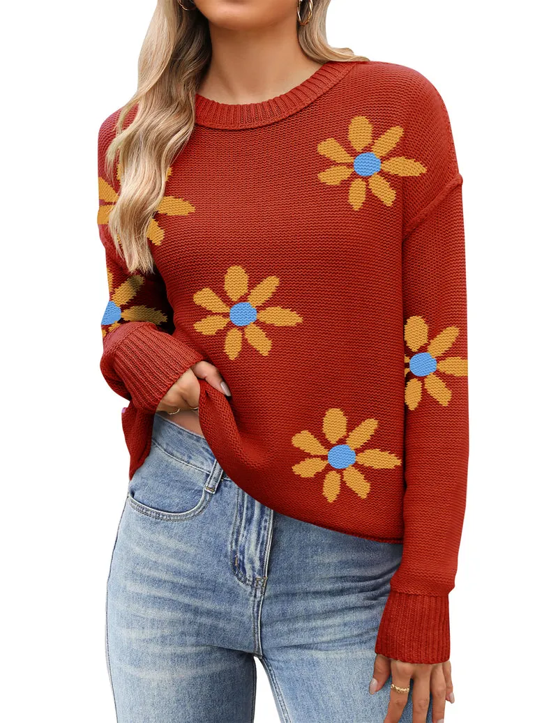 Zeagoo Women's Crew Neck Cropped Sweater Long Sleeve Knit Tops