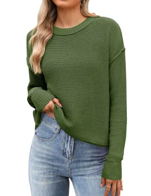 Zeagoo Women's Crew Neck Cropped Sweater Long Sleeve Knit Tops