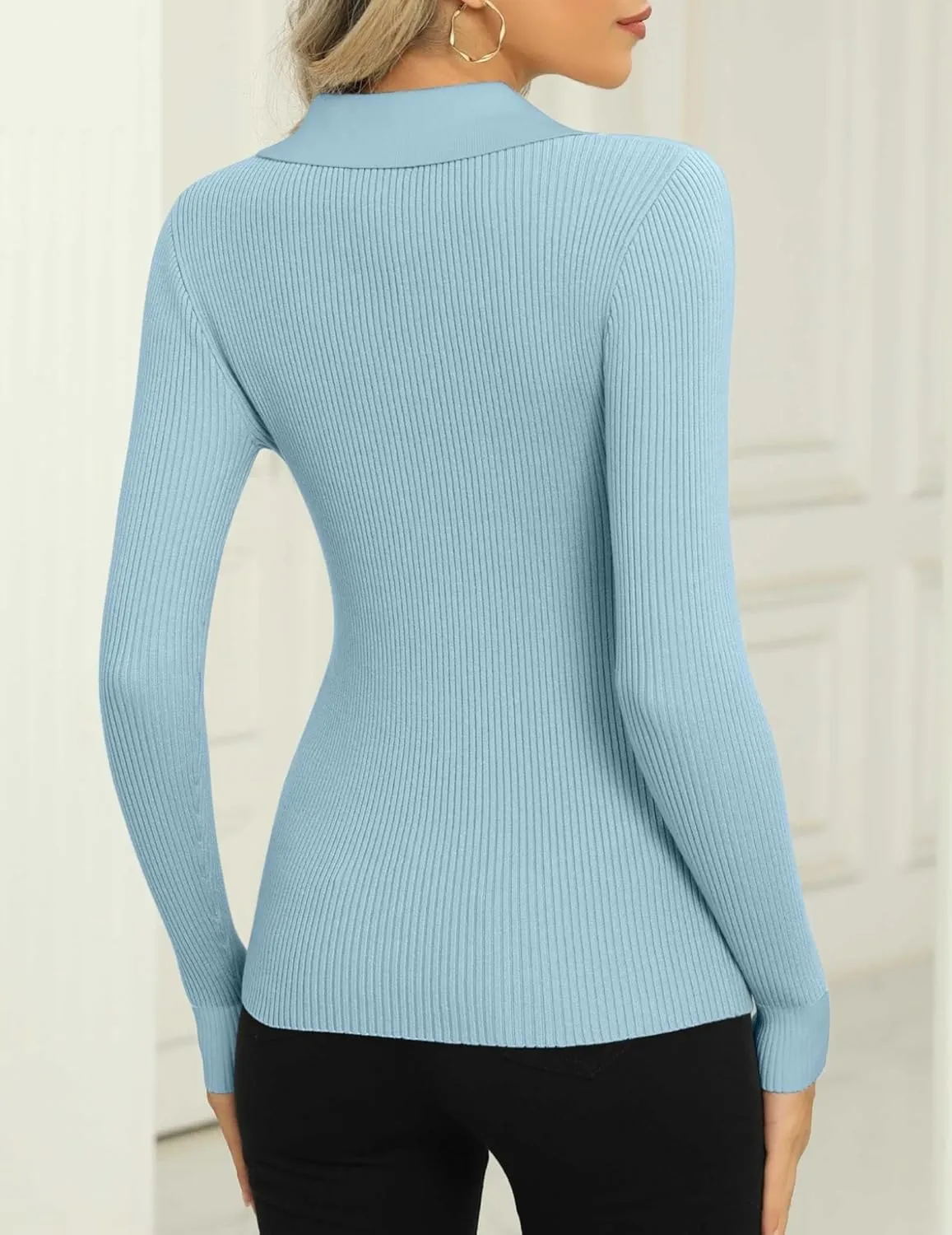 Zeagoo Womens Sweater Long Sleeve V Neck Ribbed Knit Tops