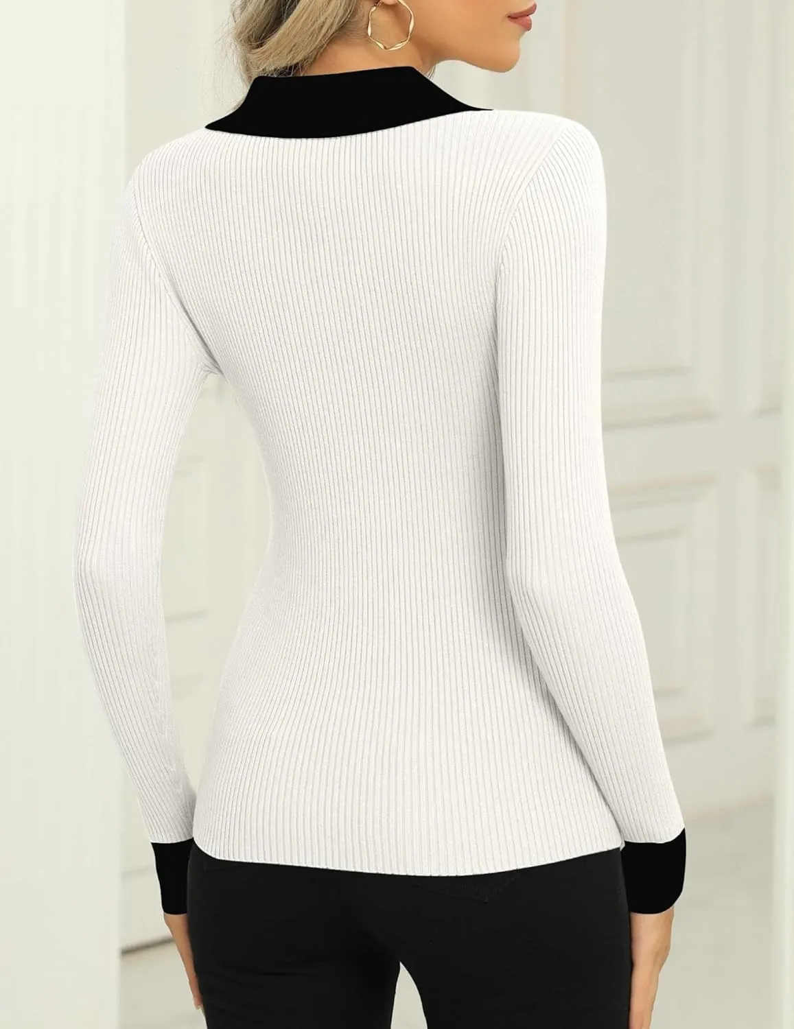 Zeagoo Womens Sweater Long Sleeve V Neck Ribbed Knit Tops